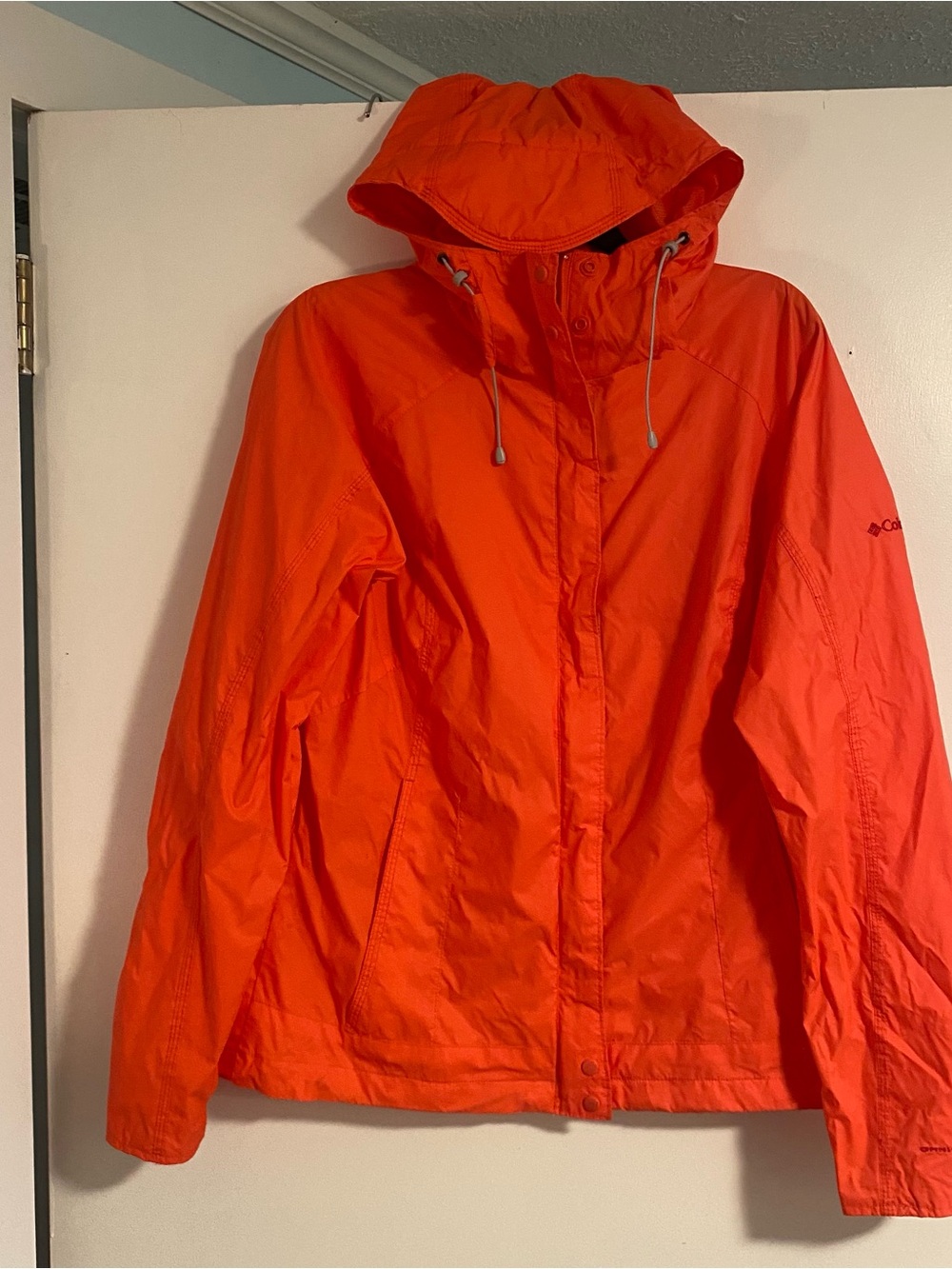 WORN ONCE Columbia Waterproof Pink/Orange Full Zip Hooded Rain Jacket Womens L